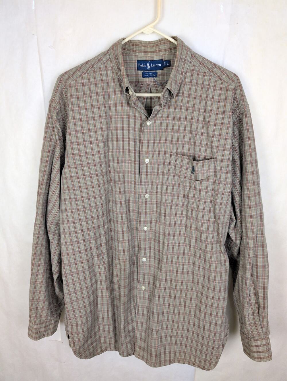 Ralph Lauren McMeel brown plaid long sleeve button up shirt Size Large Preppy